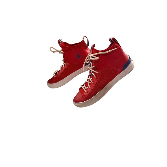 Converse Chuck Taylor All Star High-Top Sneakers Red/White/Blue Striped Accents - Picture 1 of 12